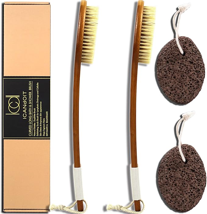 ICANdOIT-17.71Inch Natural Stiff Sisal Bristles Anti-Slip Long Handle Bath Brush by Beautyisanattitude-ICANdOIT