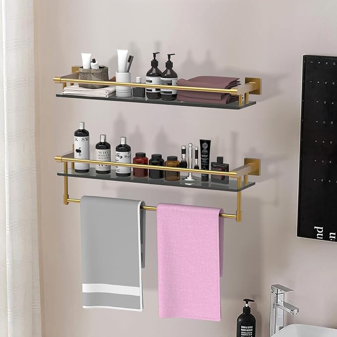Glass Shelf for Bathroom 24 inch Rectangular Stainless Steel Wall Sheves - Image 4