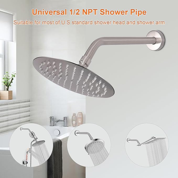 HarJue Shower Arm with Flange and Teflon Tape, Wall Mounted Shower Pipe 304 - Image 4