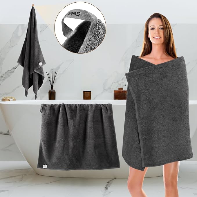 SEMAXE Grey Bath Towel, 100% Cotton Towel - Image 2