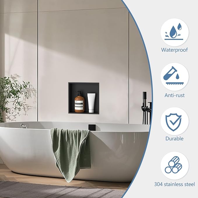 Homevacious 12“ x 12" x 4" Stainless Steel Shower Niche No Tile Needed Matte - Image 4