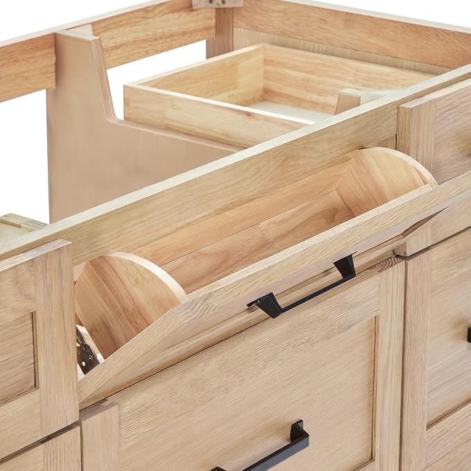 ARIEL Monroe 48 inch Bathroom Vanity Without Sink in White Oak, Bathroom Base - Image 6