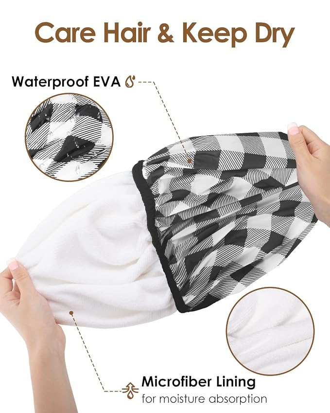 Auban Shower Cap, Shower Cap for Women Terry Cloth Lined EVA Exterior Reusable - Image 5