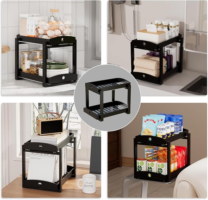 Bamboo Wood Under Sink Organizer 1 Pack, Pull Out Cabinet Organizer 2 Tier - Image 4