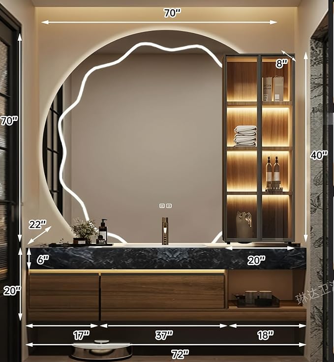Bathroom Vanity with Sink, Modern Bathroom Vanity with LED Semi-Circle Mirror - Image 2