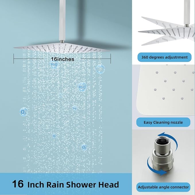 Digital Display Shower System Set 16 Inches Rain Fall Head Temperature Valve - Image 5