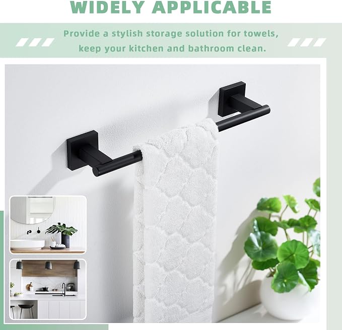 Suyar Matte Black Bathroom Towel Holder, SUS 304 Stainless Steel Short Hand - Image 5