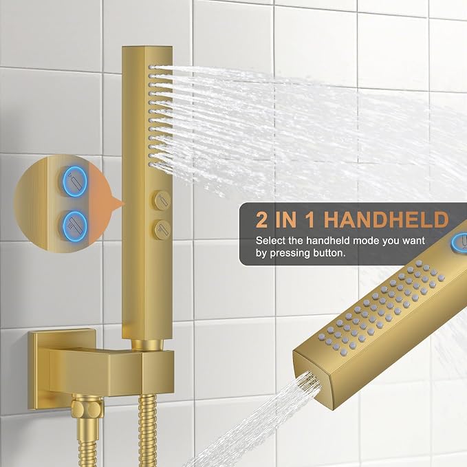 Shower Faucet Set, Ceiling Mount Rainfall Shower Head System 12" + 6" Dual Rain - Image 4