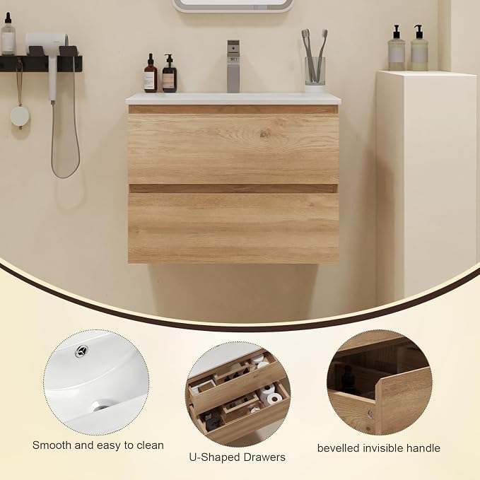 Floating Bathroom Vanity with Sink Wall Mounted Cabinet with 2 Soft-Close - Image 3