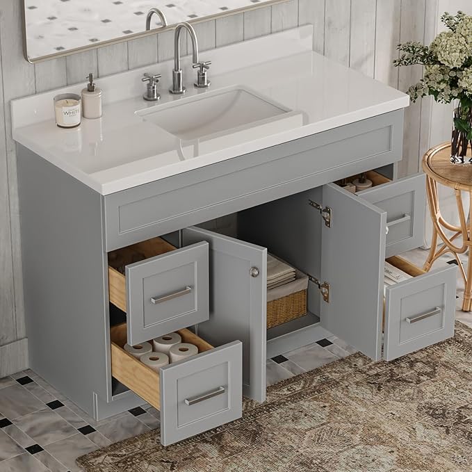 ARIEL 48" Inch Single Vanity Base Cabinet in Grey - Image 4