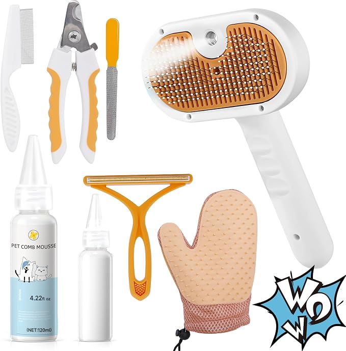 Pet Steam Brush for Dog & Cat – 3-in-1 Spray Hair Removal Comb for Shedding & by VVWVVW