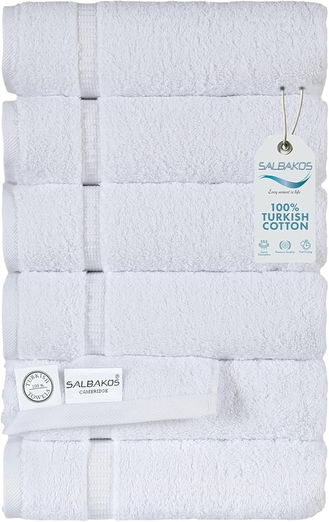 SALBAKOS 100% Turkish Cotton Hand Towel Set of 6 16x30 inch | Heirloom Quality by SALBAKOS