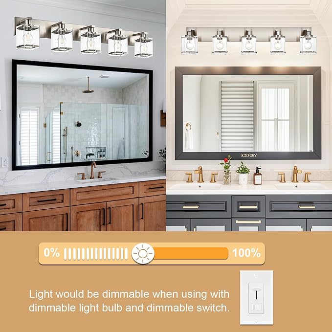 5-Lights Brushed Nickel Bathroom Wall Light - Image 4