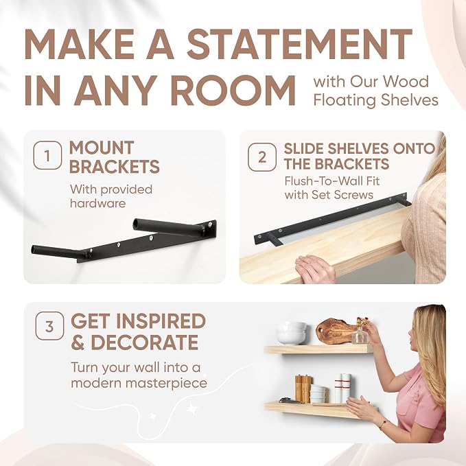 Homeforia 24 inch Wood Floating Shelves, High End Solid Natural Wood 24inch - Image 7