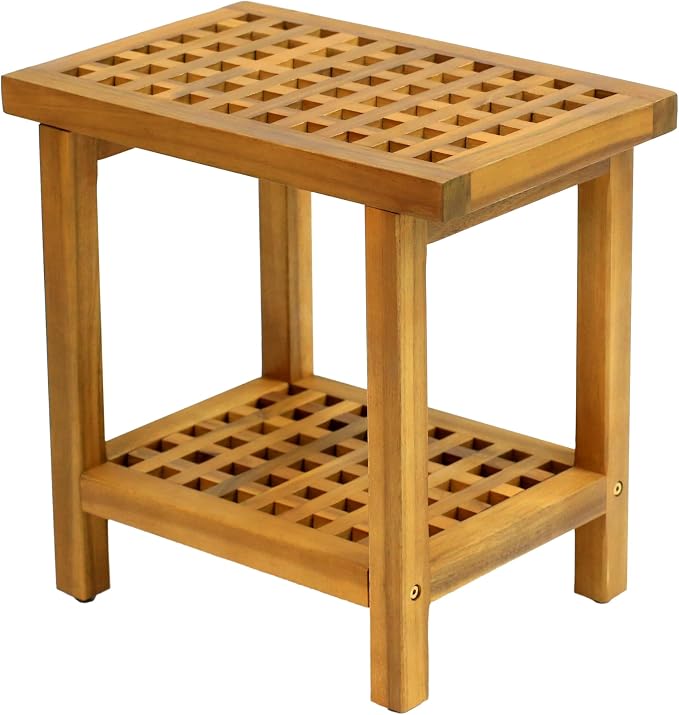 JONATHAN Y STL1003A Armin 18.1" Modern Classic Grid Slat Solid Acacia Wood by JONATHANY