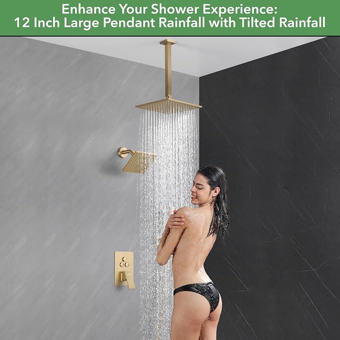 VANFOXLE Shower Faucet Set Brushed Gold Shower System, Push Button Diverter - Image 7