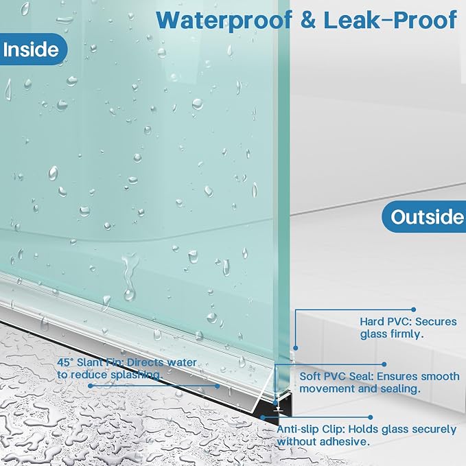 Shower Door Bottom Seal Strip, Fits 6mm Thick Glass, Prevents Leaks, Easy - Image 4