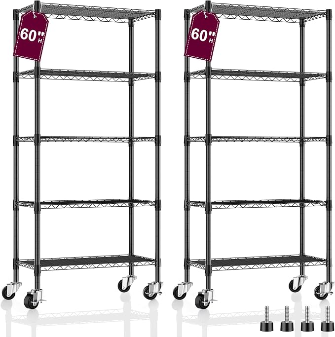 2 Pack 5-Tier Metal Wire Shelving Unit by Homtura
