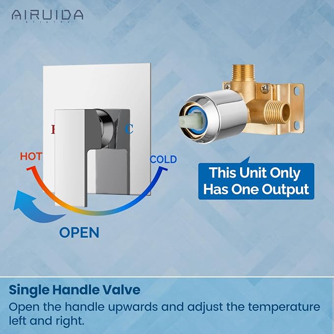 Airuida Square Single-Function Brass Faucet Shower Rough-in Valve Male Thread - Image 4