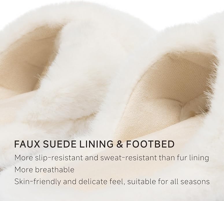 Chantomoo Womens Slippers Memory Foam Fuzzy Cross Band Faux Fur Slippers - Image 3