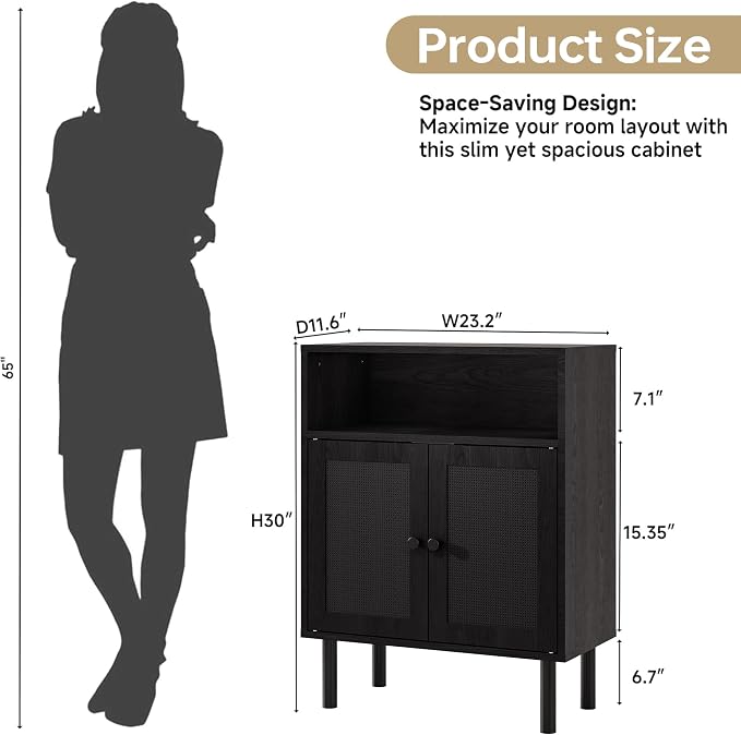 Rattan Storage Cabinet, Boho Accent Cabinet - Image 3