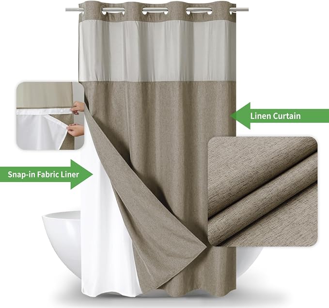 Stall No Hooks Needed Linen Textured Shower Curtain - Image 2