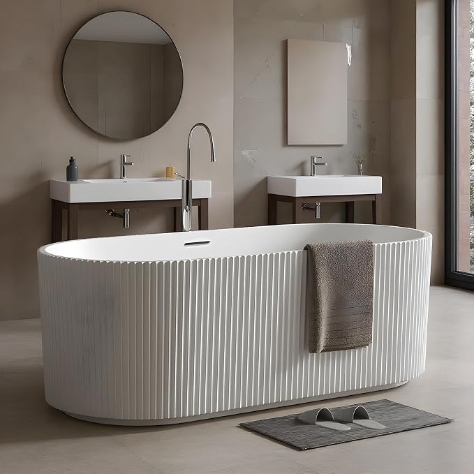 59" Acrylic Freestanding Soaking Bathtub, Contemporary Design Pleated Tub - Image 7
