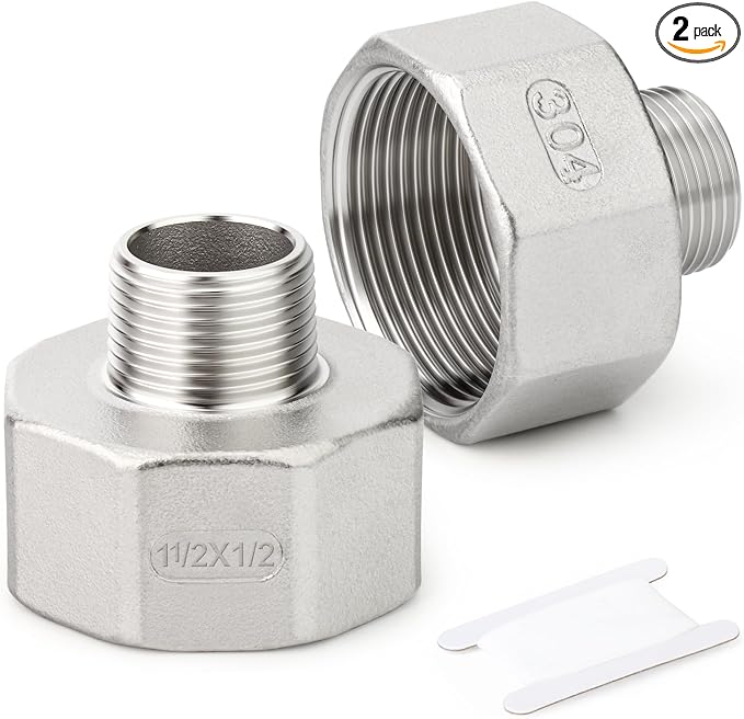 TAISHER 2PCS 304 Stainless Steel Pipe Fitting, 1/2" NPT Male x 1-1/2" NPT Female by TAISHER