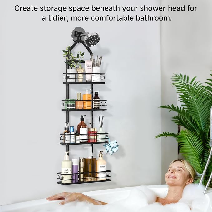 Shower Caddy Hanging Rustproof, 4 Tier Adjustable Hanging Shower Caddy Over - Image 2