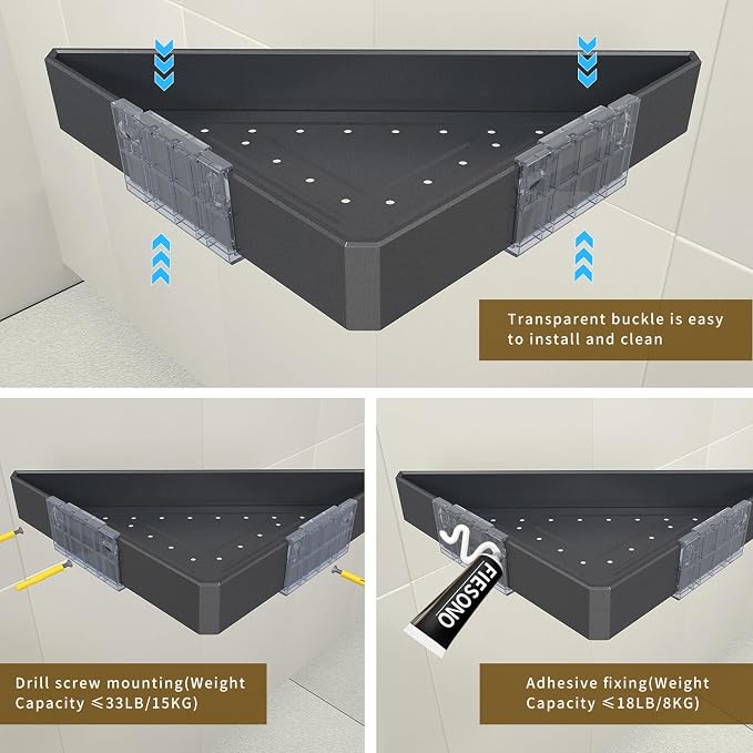 Corner Shower Shelves with Hooks, Rustproof Metal 2-Tier Shower Corner Caddy - Image 6