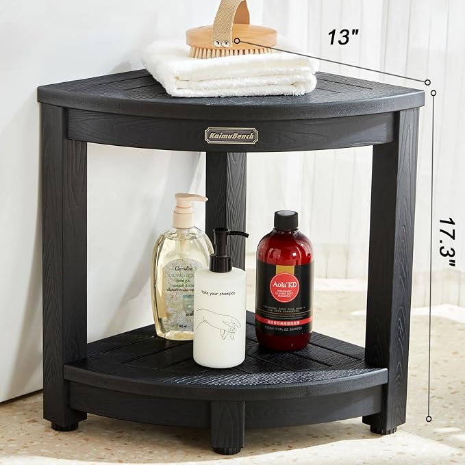 Shower Bench for Inside Shower, Poly Lumber Corner Shower Stool, Plastic - Image 2