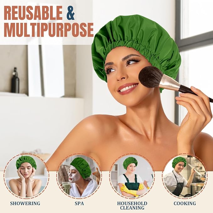 Reusable Shower Cap for Women, Stylish Large Waterproof Shower Bonnet Washable - Image 3