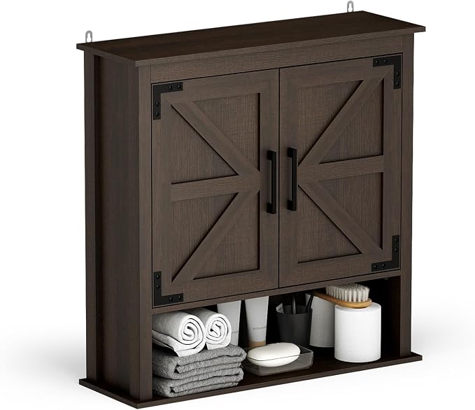 HollyHOME Bathroom Wall Cabinet, Farmhouse Barn Door Wood Medicine Cabinet by HollyHOME