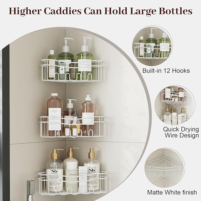 White Shower Caddy Corner, Rustproof Bathroom Organizer Corner - Image 2