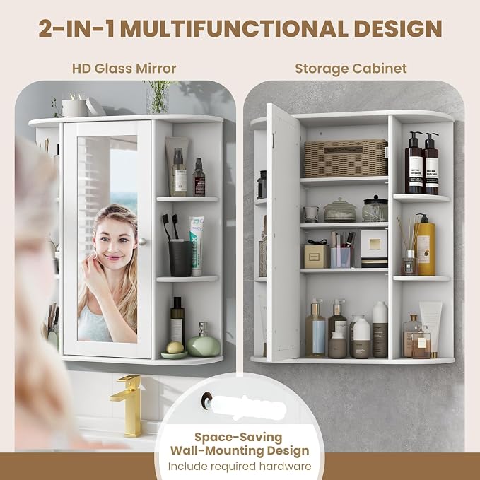 Tangkula Bathroom Medicine Cabinet, Wall Mounted Storage Cabinet - Image 6