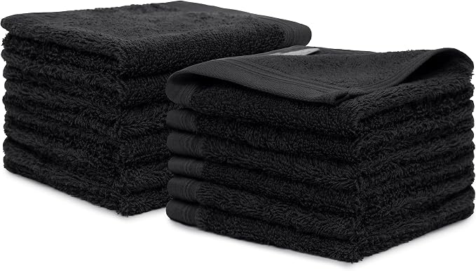 100% Cotton Washcloths Set 13” x 13” | Black Towels | Set of 18 Ultra Soft and by Weidemans