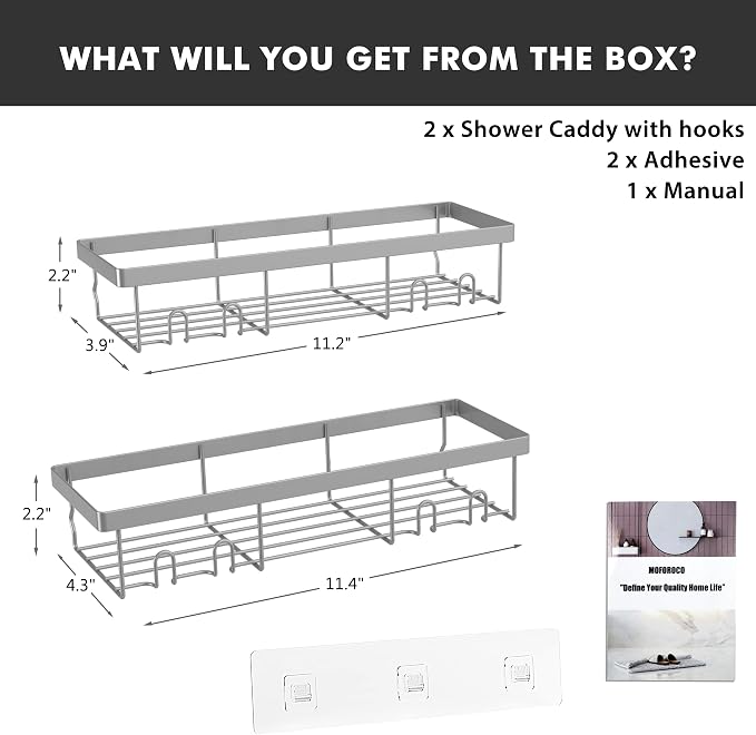 Moforoco Shower Caddy Shelf Organizer Rack, Self Adhesive Black Bathroom - Image 2