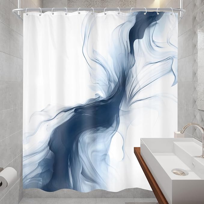 Cinbloo Navy Blue Shower Curtain 60Wx72H Abstract Modern Neutral Ombre Marble - Image 4