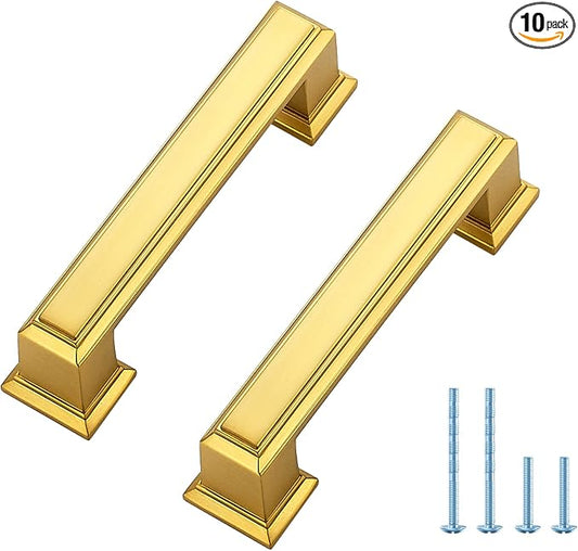 Ravinte Hardware 10 Pack Brushed Brass Cabinet Pulls, 3 Inch Hole Center Zinc by RavinteHardware