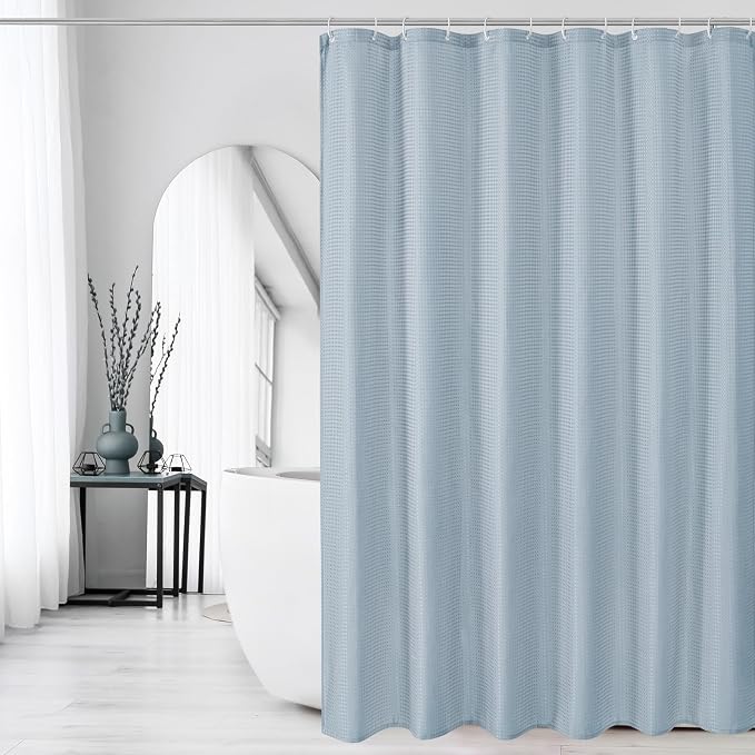 Gibelle Long Shower Curtain 72 x 78, Tall Waffle Weave Textured Fabric Shower - Image 6
