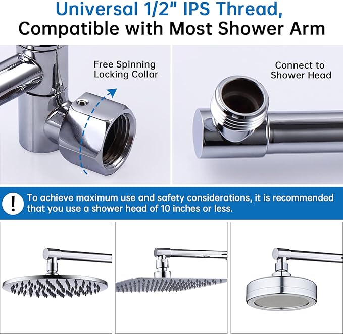 G-Promise 13 Inch Shower Head Extension Arm, Solid Brass Height & Angle - Image 4