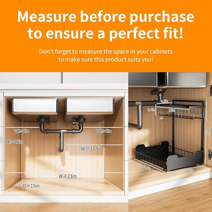 Under Sink Organizer, 2-Tier L-Shaped Pull Out Cabinet Shelf - Image 7