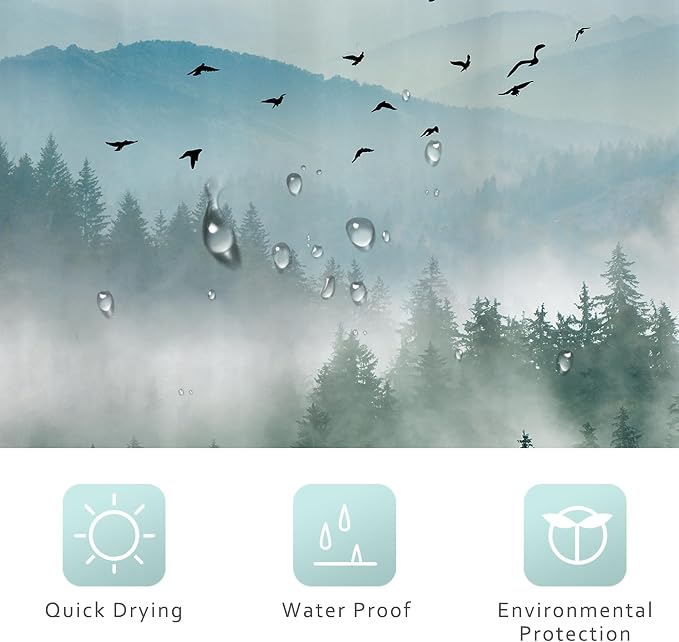 Riyidecor Green Mountain Shower Curtain 72Wx84H Inch Extra Long Nature Scenery - Image 7