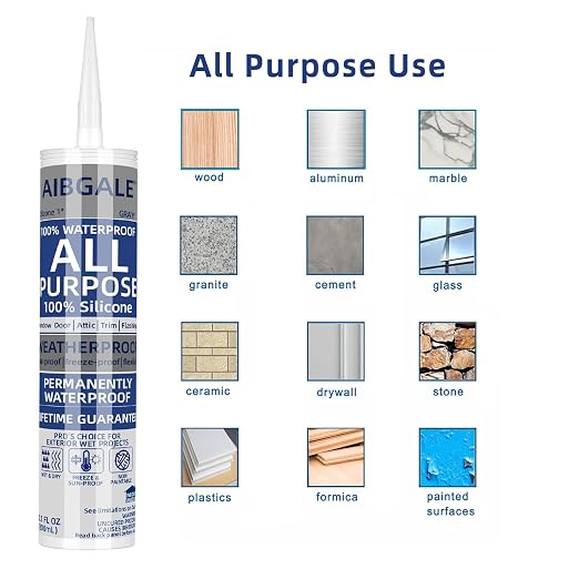 Gray Silicone Sealant, All-Purpose 100% Waterproof Silicone Caulk, Adhesive - Image 3