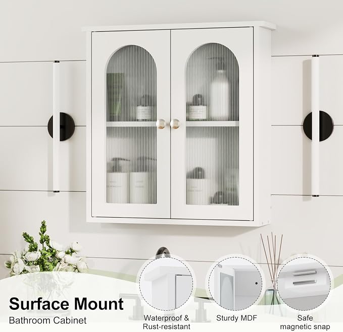 White Bathroom Wall Cabinet, Bathroom Cabinet Wall Mounted - Image 4