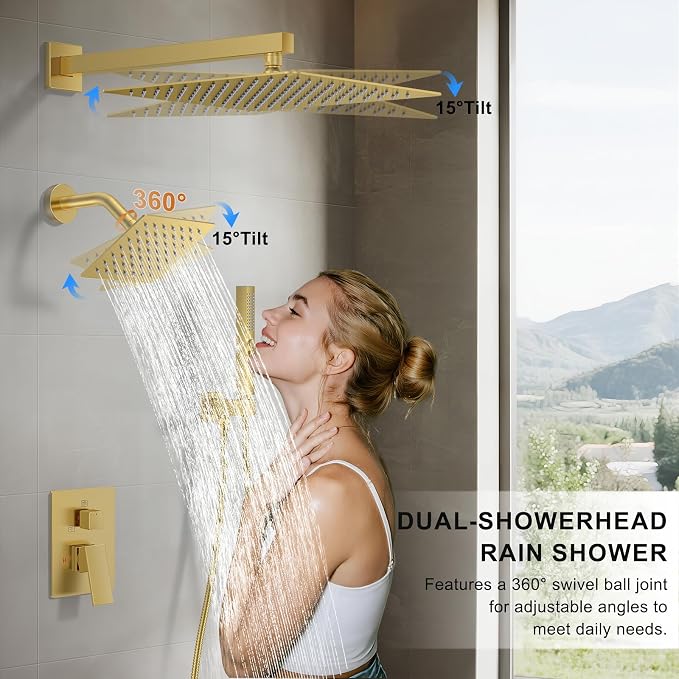 Shower Faucet Set, Wall Mounted Rainfall Shower System 12"+ 6" Dual Shower Head - Image 3