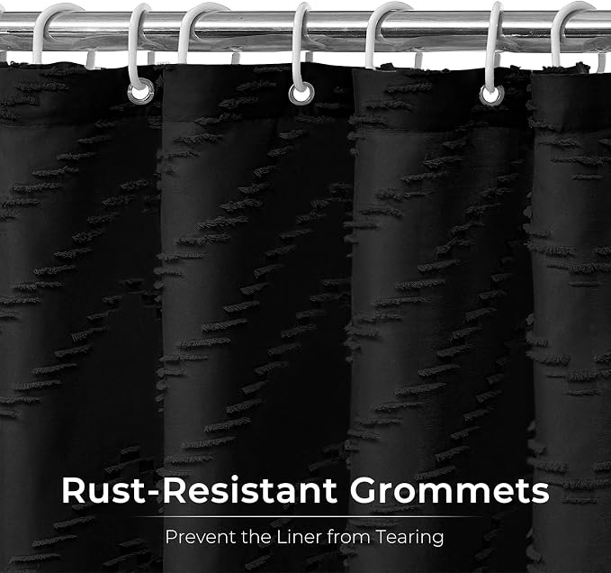 Black Boho Shower Curtain 72 x 78 Inches Woven Fabric Shower Curtain Tufted - Image 4