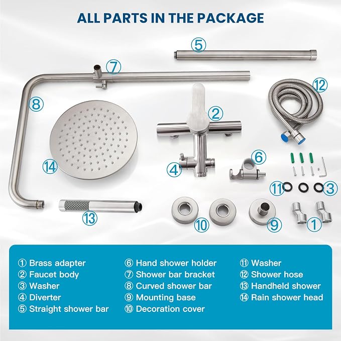 gotonovo Outdoor Shower Fixtures SUS304 Stainless Steel Rain Shower Kit Faucet - Image 9