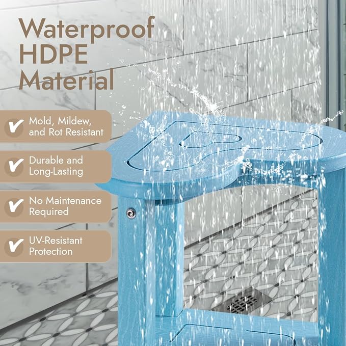 UHA Corner Shower Stool for Shaving Legs， HDPE Waterproof Bathroom Shower Bench - Image 5
