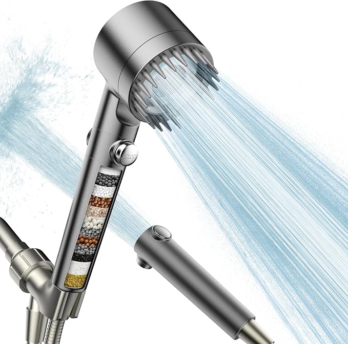 Filtered Shower Head with Handheld, High Pressure Water Flow and Multiple Spray by Sipaote